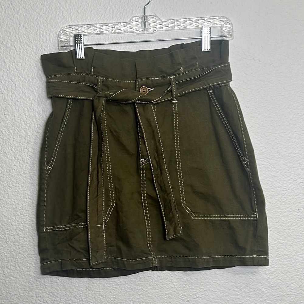 Free People Splendor In The Grass Paper Bag Skirt Army Green High Waist Size 10